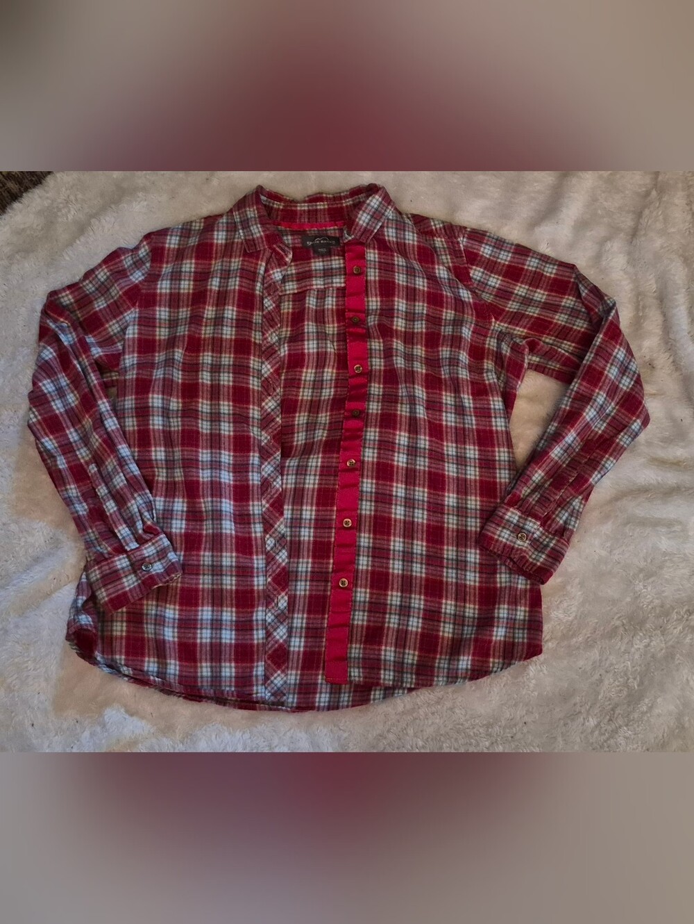 Classic Red Plaid Ladies Button-Up Shirt